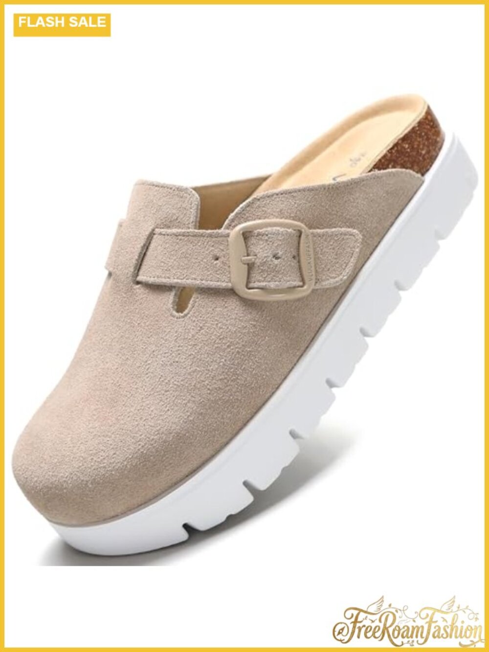 Suede Platform Clogs Chunky Mules Slip On Buckle Women's Shoes